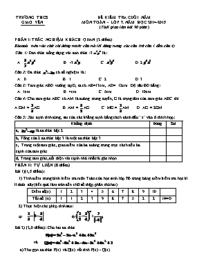 Đề kiểm tra cuối năm môn Toán Lớp 7 - Năm học 2014-2015 - Trường THCS Giao Yên